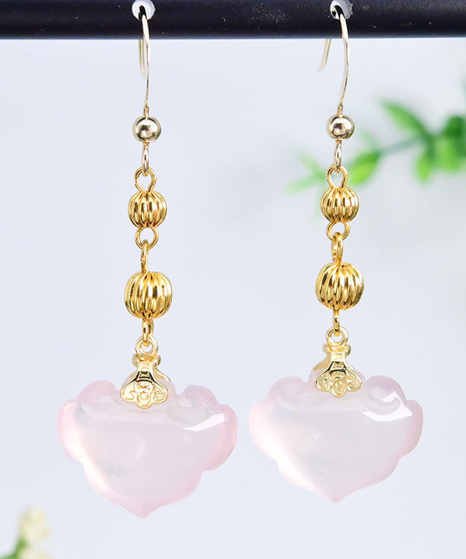 Pink 14k Gold Crystal Ruyi Drop Earrings