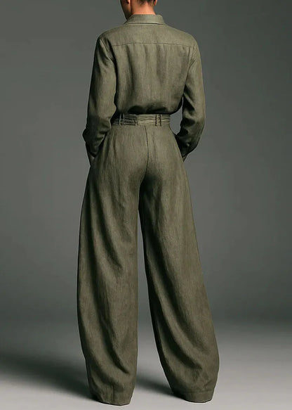 Army Green Shirt and Pants Two-piece Set Spring