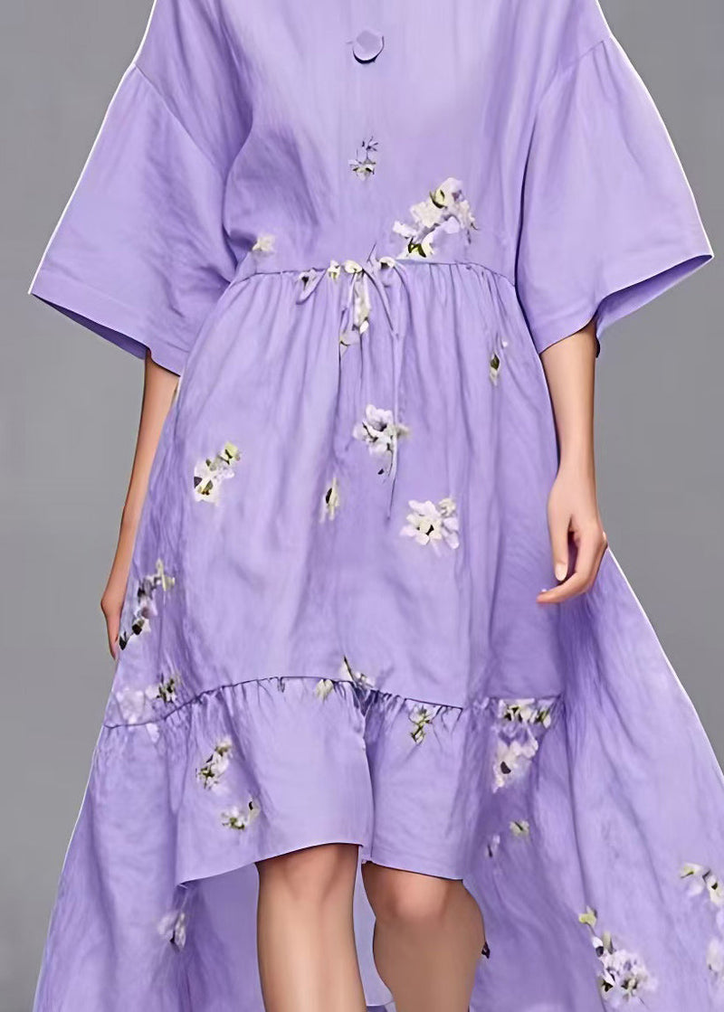 Stylish Purple O-neck Tie Waist Low High Design Maxi Dresses Fall