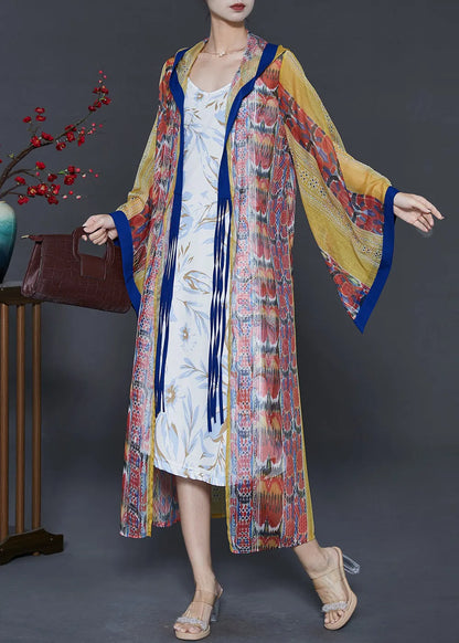 Yellow Hooded Print Chiffon Upf 50+ Cardigan Summer