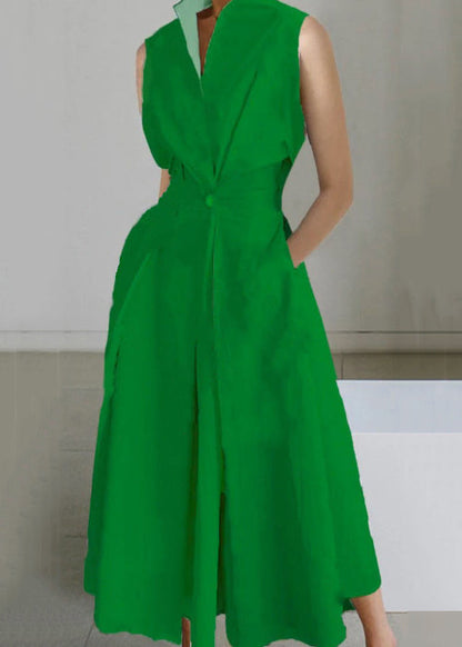 Loose White Button Pockets Cotton Long Dress Sleeveless