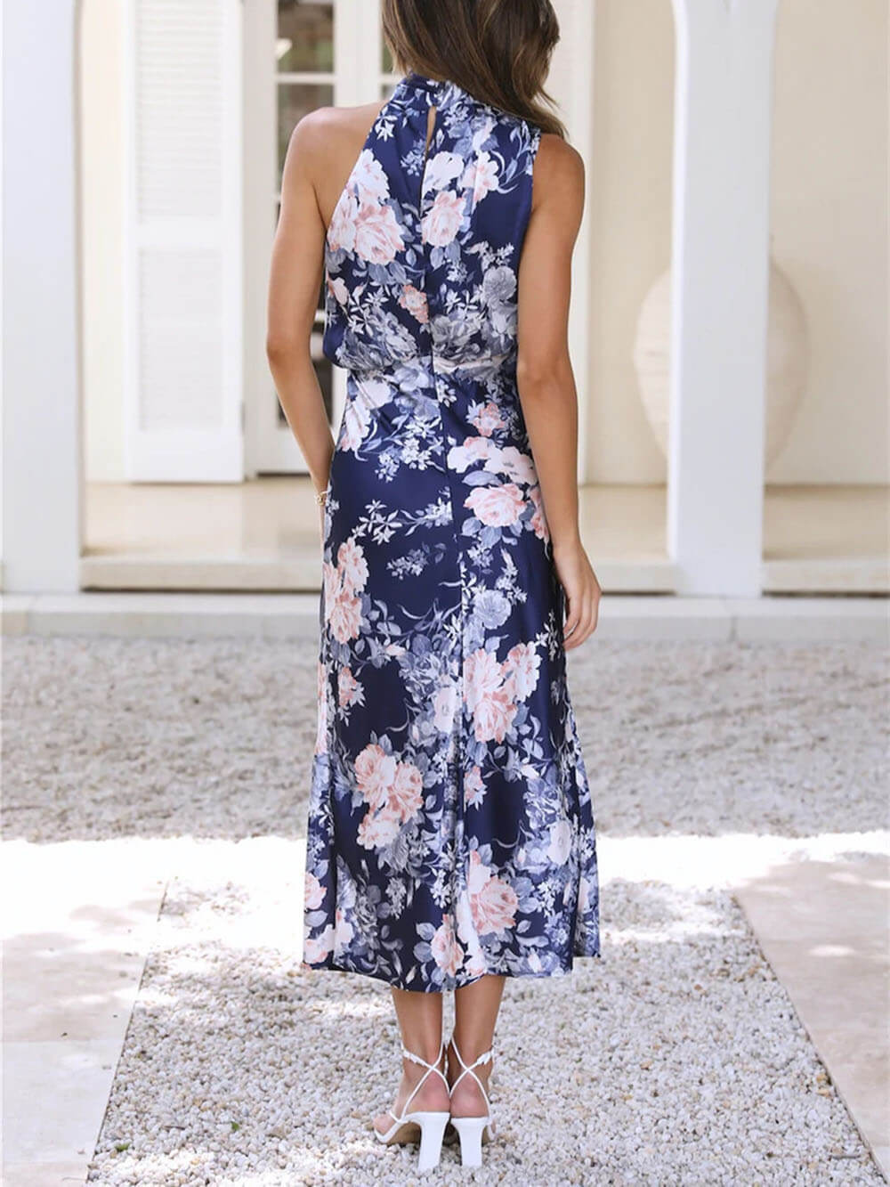 Halter Neck Elastic Waist Maxi Dress