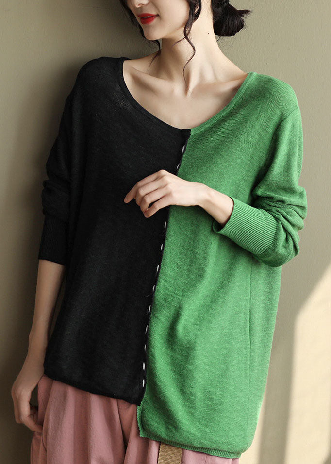 Colorblock O-neck Oversized Patchwork Knit Tops Spring