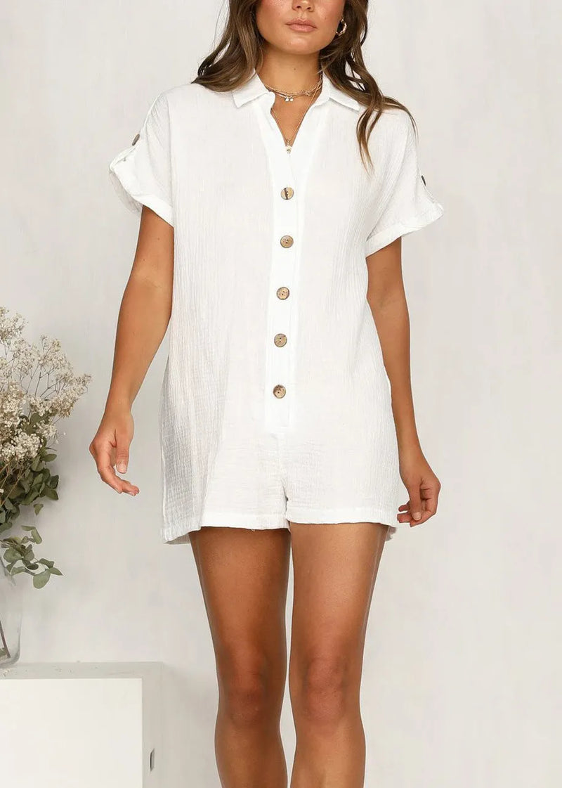 European and American Style White Button Cotton Jumpsuits Summer
