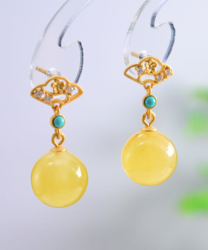 Yellow Sterling Silver Overgild Turquoise Beeswax Drop Earrings