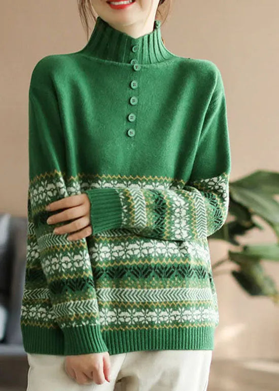 Handmade Khaki Turtle Neck Thick Knitted Sweaters Long Sleeve