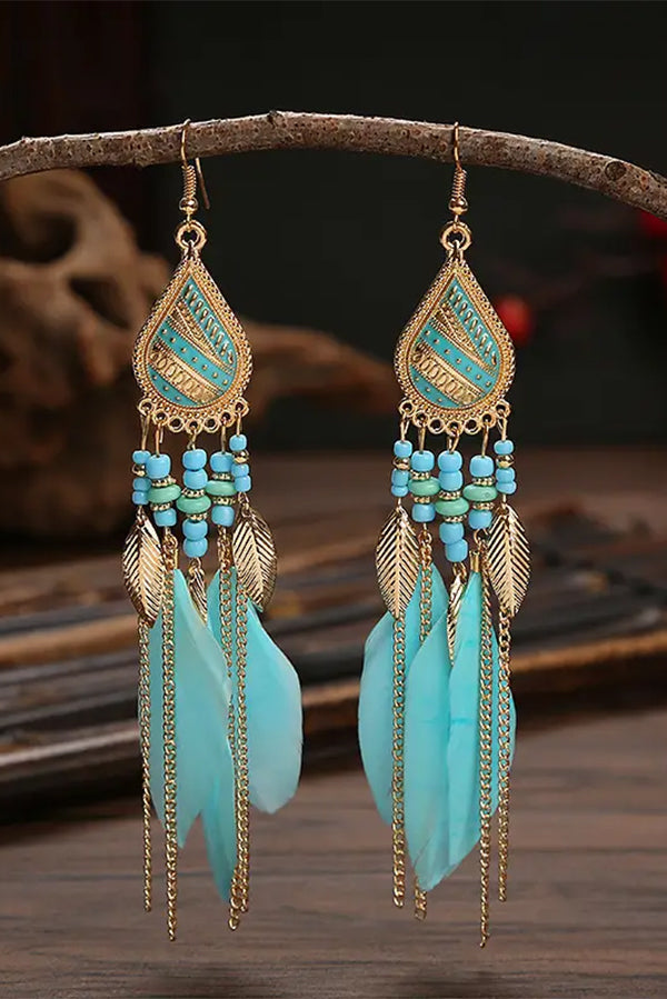 Colorful Feather Tassel Dangle Drop Earrings