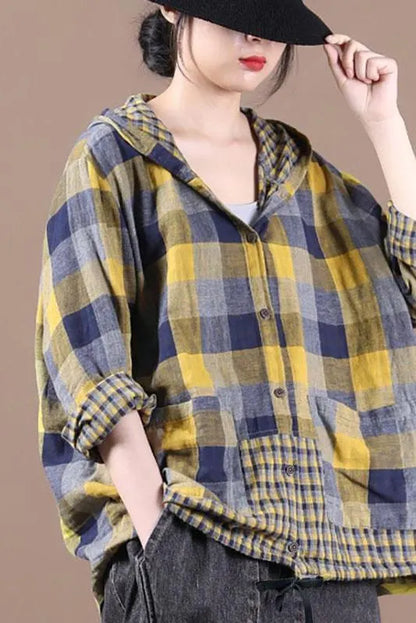 Limited Stock- Loose Stitching Drawstring Hooded Blouse