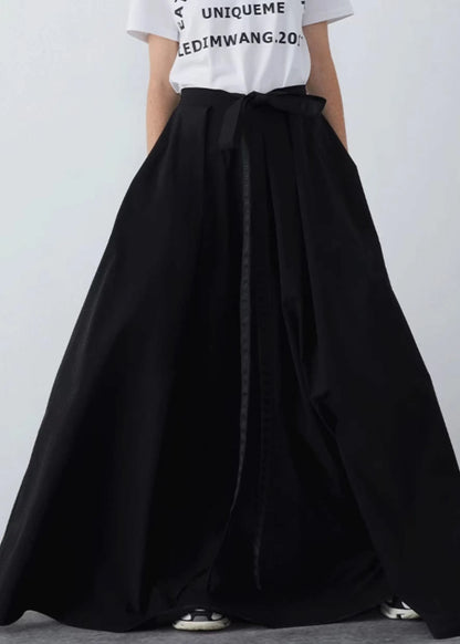Black Pockets Cotton Summer Skirts High Waist