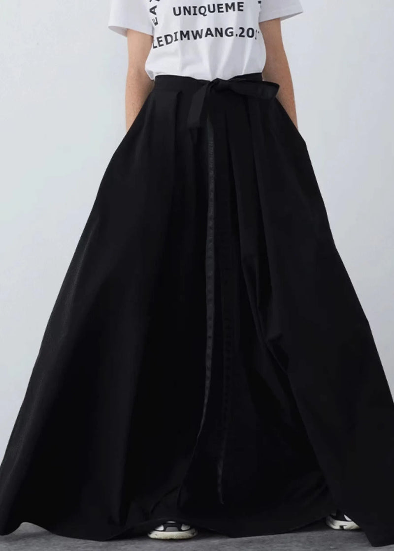 Black Pockets Cotton Summer Skirts High Waist