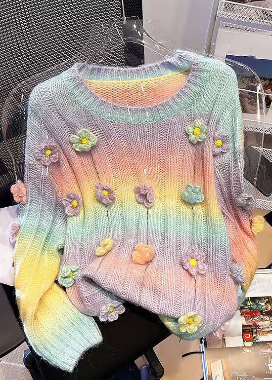 Orange Gradient Color Hollow Out Knit Sweaters Spring