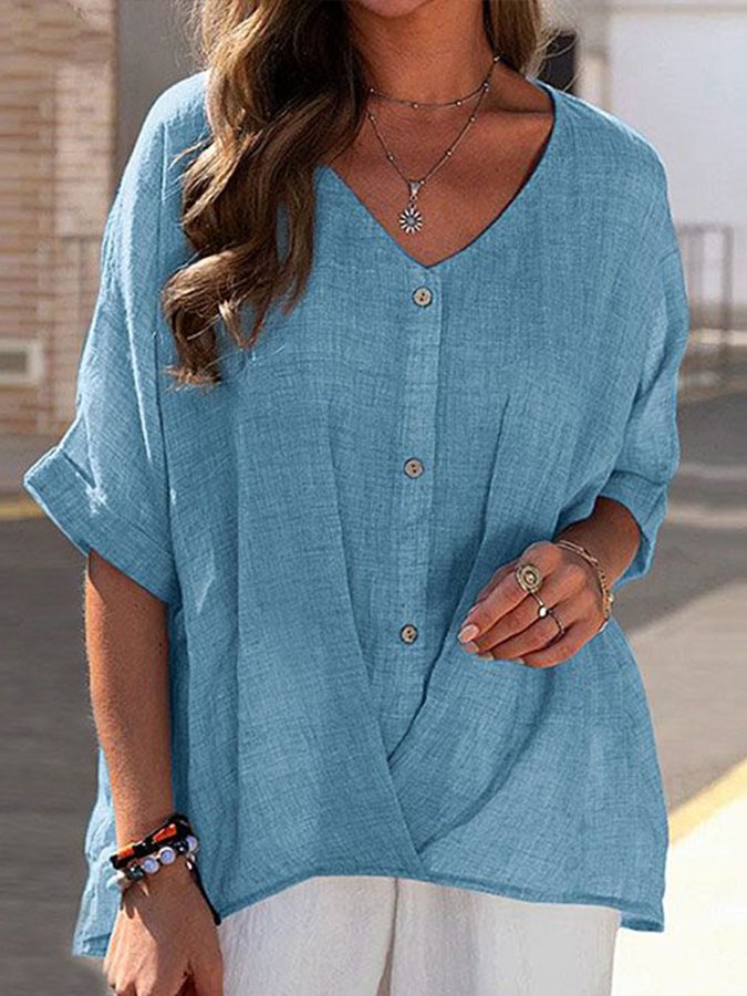 Cotton Linen V-neck Top