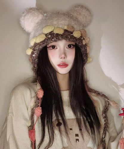 Korean Versatile Pink Warm Thick Fur Knitted Hat