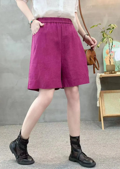 Purple Oversized Pockets Linen Shorts Pants Summer