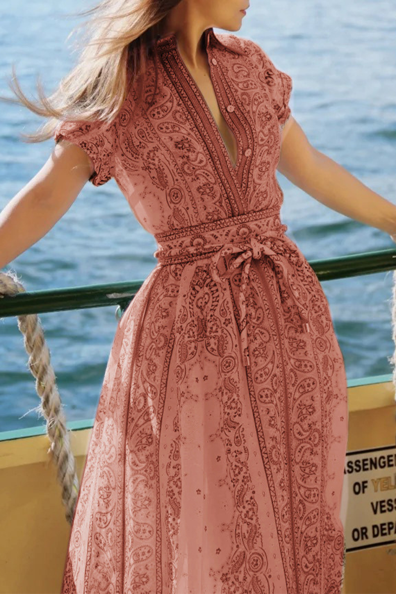 Print Pocket Turndown Collar Short Sleeve Two Pieces(3 Colors)