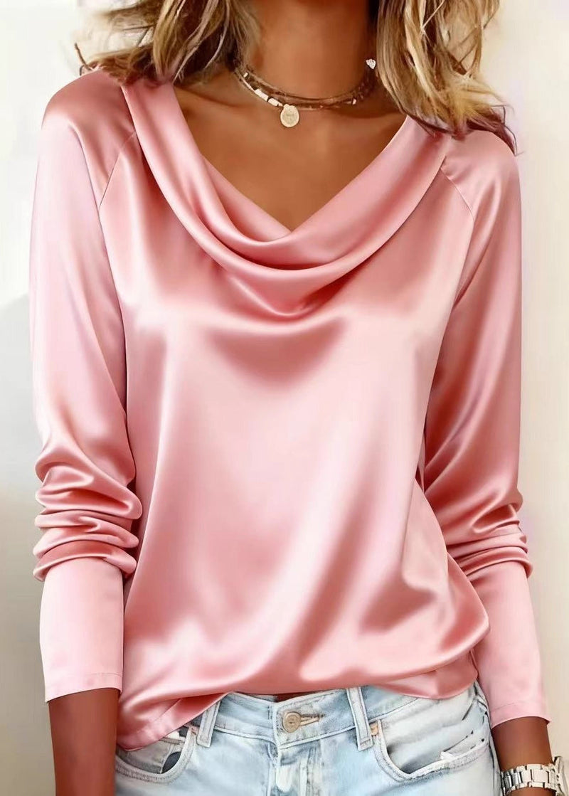 Gold Draped Neckline Silk Shirt Top Spring