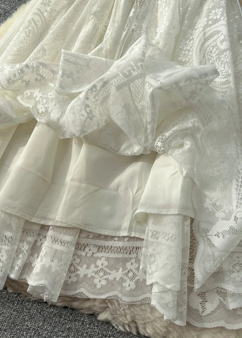 Fine White Exra Large Hem Lace Dresses Sleeveless