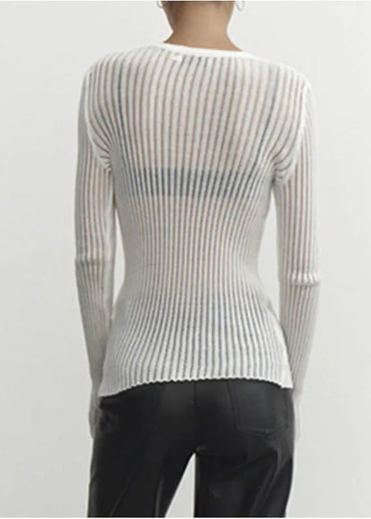 White O Neck Thin Breathable Knit Top Spring