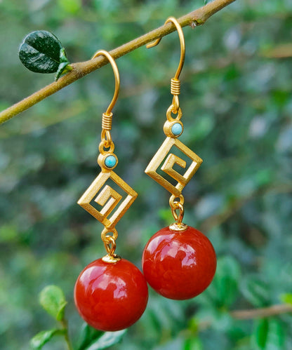 Red Sterling Silver Overgild Agate Turquoise Drop Earrings