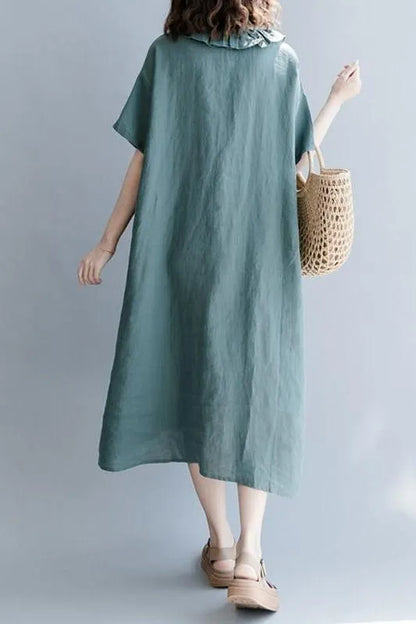 Cotton Linen Dresses With Sleeves Loose Clothes