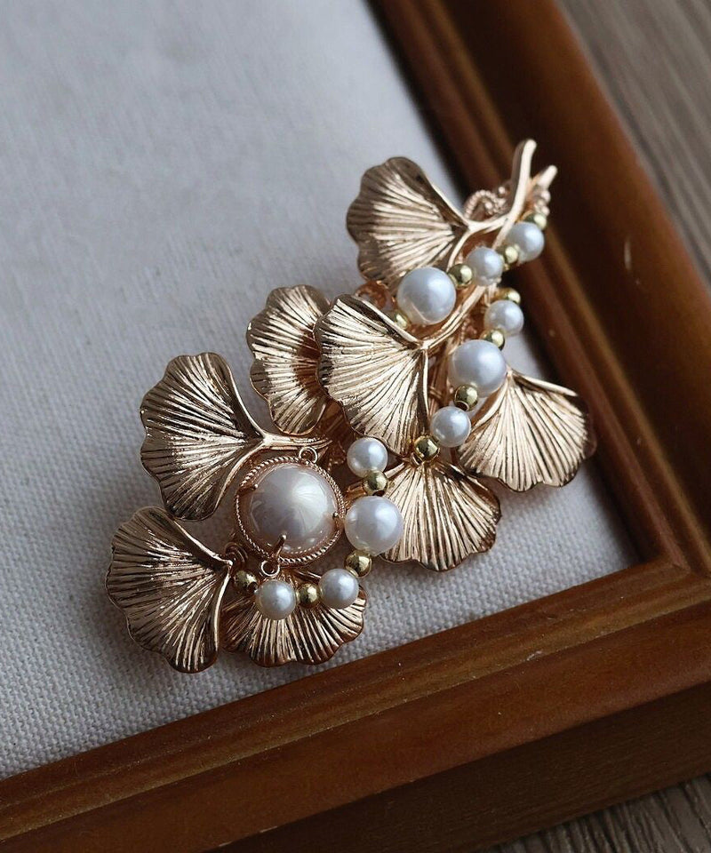 Classy Yellow Alloy Pearl Ginkgo Leaf Tassel a Pair Hairpin