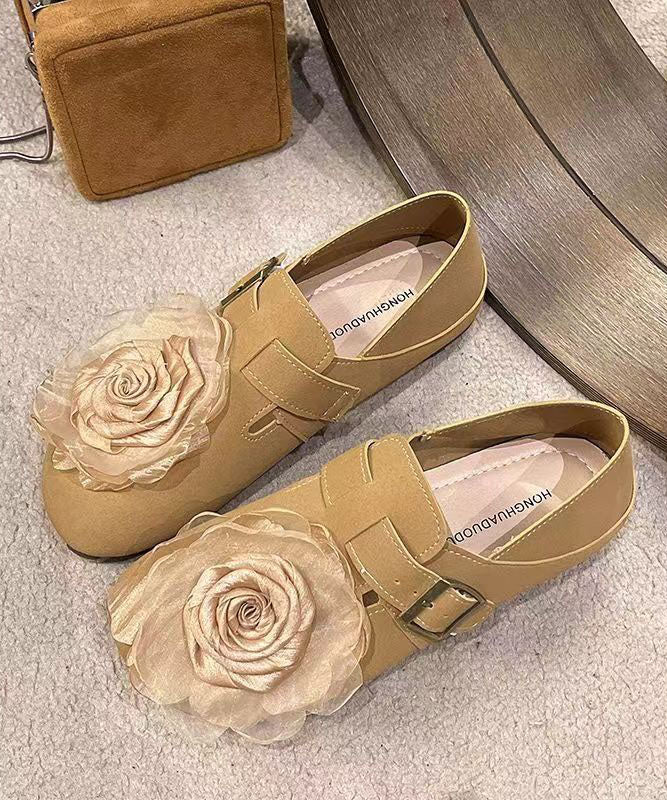 Khaki Faux Leather Soft Splicing Flat Shoes for