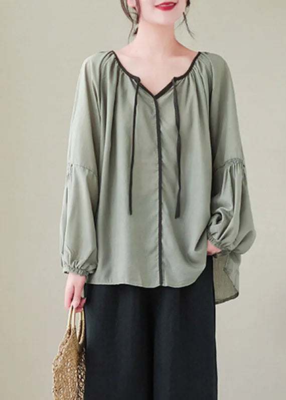 Green Low High Design Ramie Tops Spring