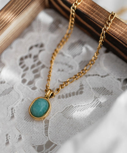 New Gold Stainless Steel Overgild Gem Stone Pendant Necklace