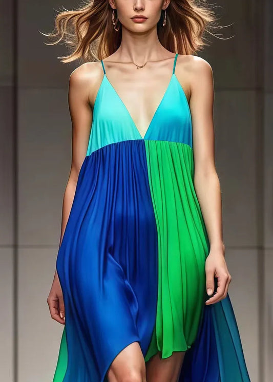 Colorblock Low High Design Patchwork Chiffon Cami Dress Summer