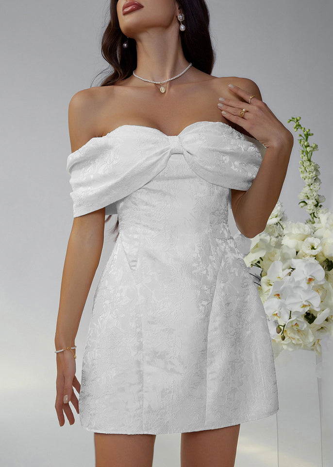 European and American Beige Bow Strapless Dress Summer