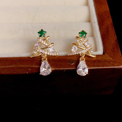 Christmas Tree Green Star Earrings