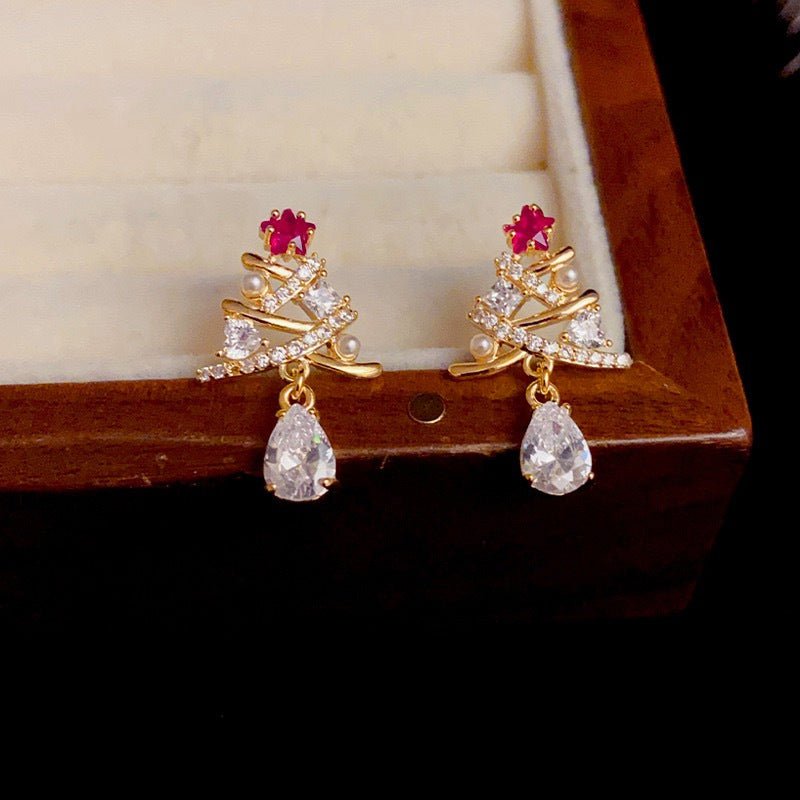 Christmas Tree Pink Star Earrings