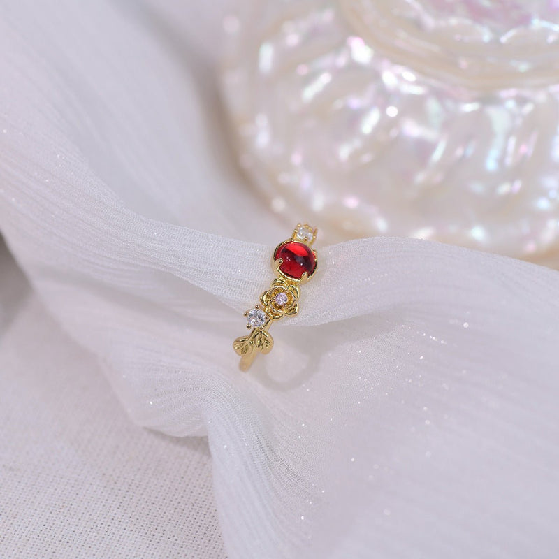 [] Red Gem Rose Ring