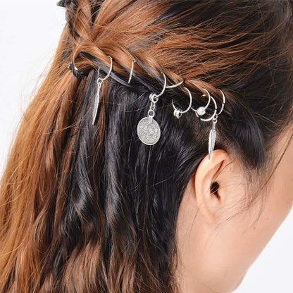 Copper Antique Leaf Coins Beads Hair Pins Decoration Set