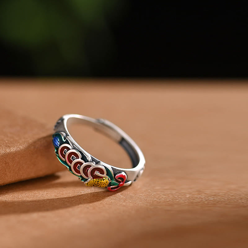 Copper Feng Shui Ring With Five Emperor Coins for Wealth