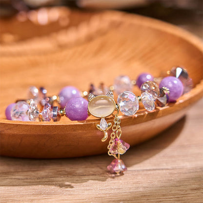 Crystal Cat Balance Bracelet With Amethyst Green Red