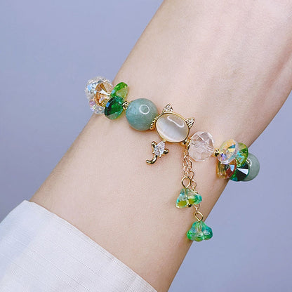 Crystal Cat Balance Bracelet With Amethyst Green Red