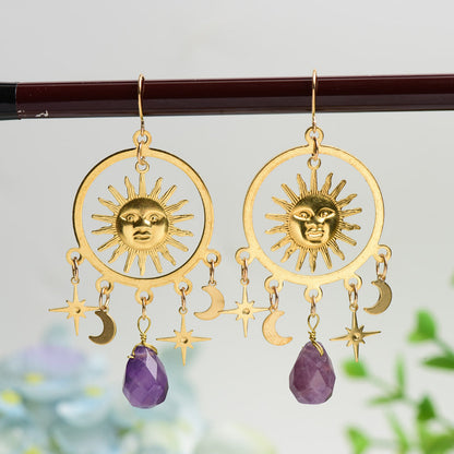 Crystal Healing Spiritual Earrings With Natural Stone Decor