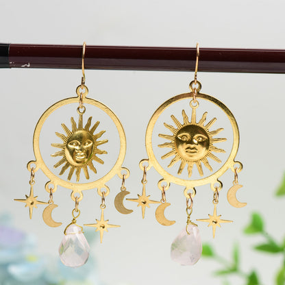 Crystal Healing Spiritual Earrings With Natural Stone Decor