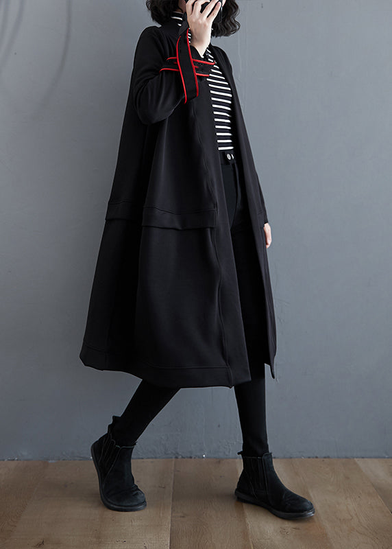 Black V Neck Pockets Patchwork Cotton Cardigans Fall