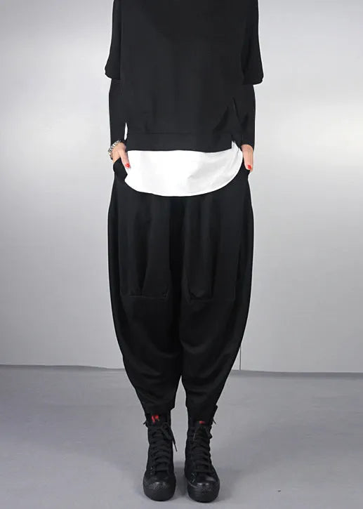 Unique Black Oversized Cotton Pants Trousers Spring
