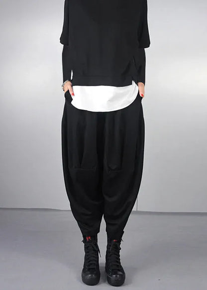 Unique Black Oversized Cotton Pants Trousers Spring