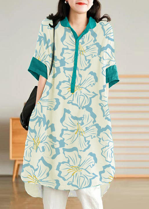 Jade Black Flower Linen Linen Shirt Dress