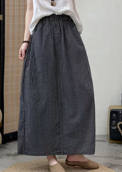 Boutique Black Oversized Plaid Cotton Skirts Summer