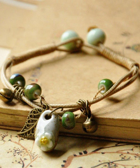 Khaki Sterling Silver Woven Ceramics Charm Bracelet