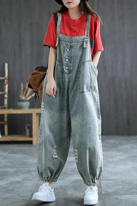 Denim Hole Jumpsuits Dungarees