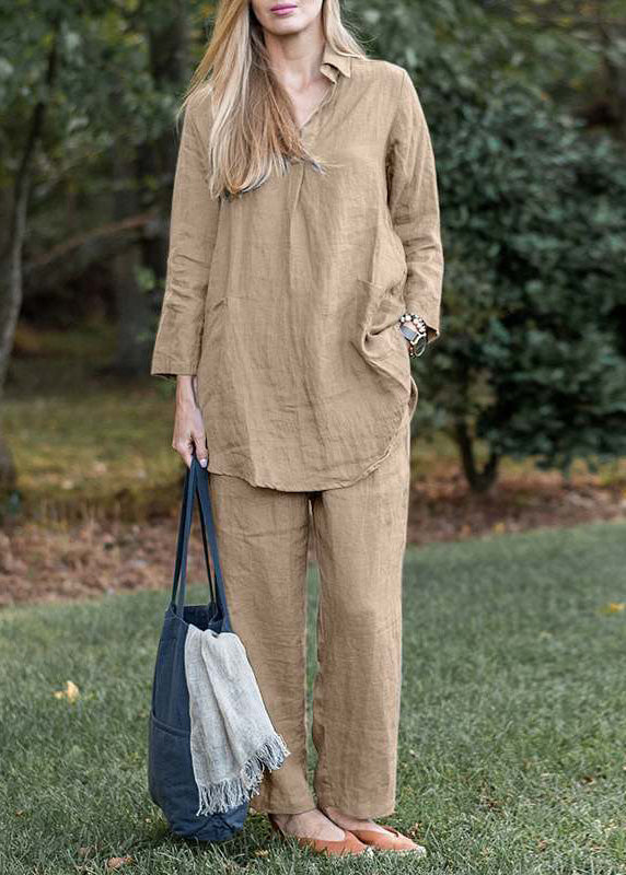 Grey Tops and Pants Cotton Two Pieces Set Long Sleeve