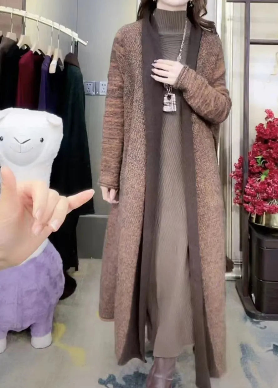 Green V Neck Cozy Warm Cotton Knit Long Cardigans Winter