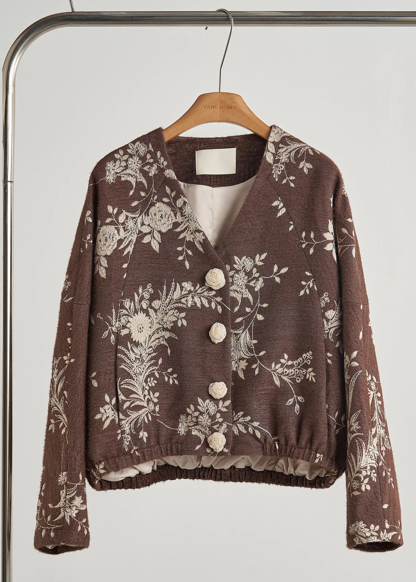 Brown Embroidered Decorated Cotton Jackets Fall