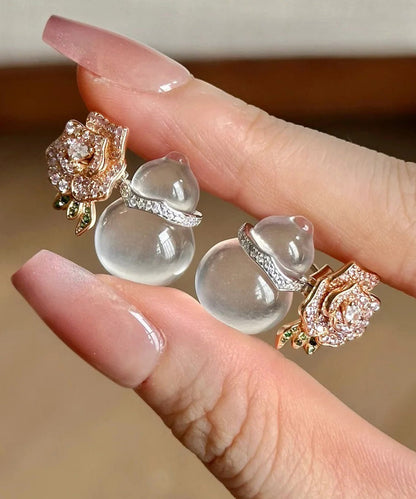 Nude Alloy Zircon Chalcedony Gourd Stud Earrings